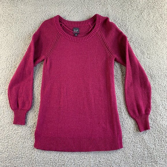 Gap Tunic Sweater Womens XS Merino Wool Chunky Knit‎ Bishop Sleeve Scoop Purple - Picture 1 of 11